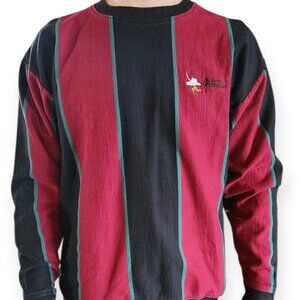Vintage Divots Golf Made USA Burgundy Red Striped Pullover Sweatshirt Men Medium